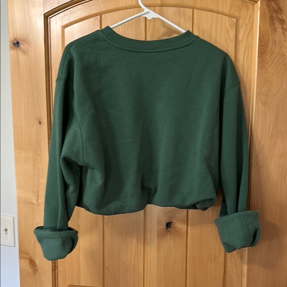 Forest Green Cropped Crew Neck Sweatshirt - Picture 3 of 6